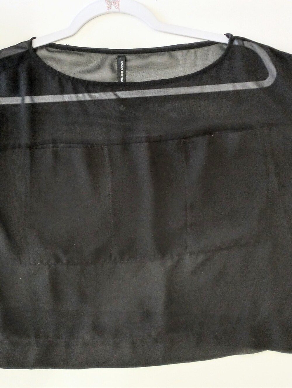 W118 Walter Baker SHEER BLK Crop Top Blouse With Solid Pocket Panel Sz S - Picture 5 of 14